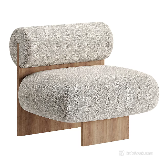 Beige Fabric Single Sofa With Curved Backrest And Wooden Legs Design 3d model 