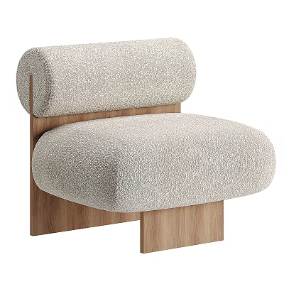 Beige Fabric Single Sofa With Curved Backrest And Wooden Legs Design 3d model