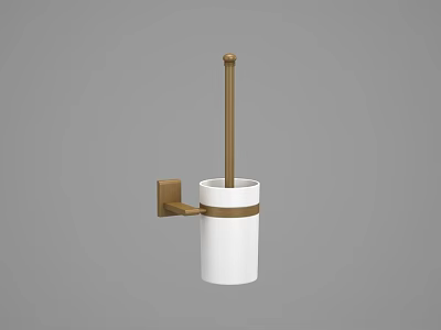 Wall Mounted Toilet Brush Holder with White Cup and Brass Finish for Bathroom Accessories 3d model