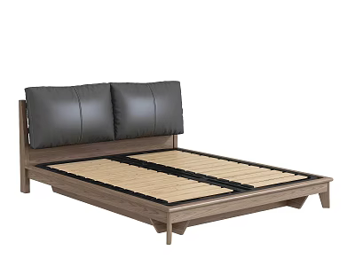 Modern Double Bed With Wooden Frame And Gray Upholstered Headboard Slatted Base 3d model
