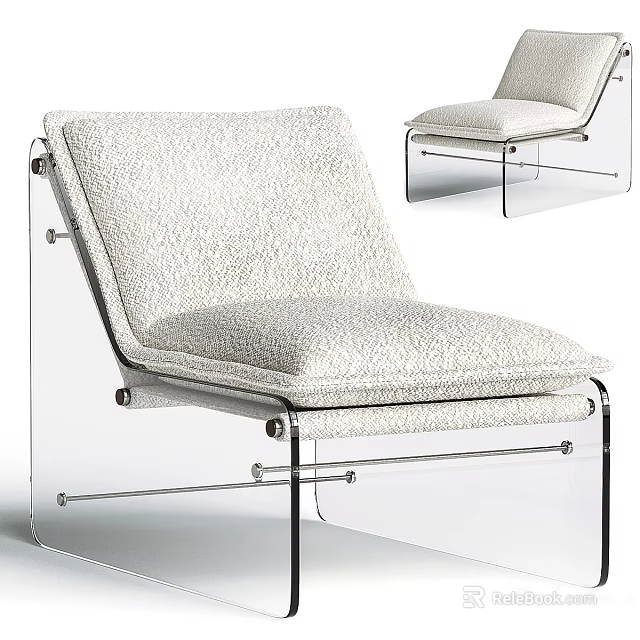 Modern Cream White Accent Chair With Clear Acrylic Frame And Soft Fabric Cushion 3d model 