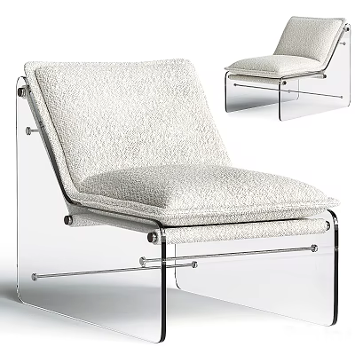 Modern Cream White Accent Chair With Clear Acrylic Frame And Soft Fabric Cushion 3d model