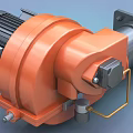 Heavy Duty Industrial Gearmotor With Orange Gray Motor Gearbox And Warning Label