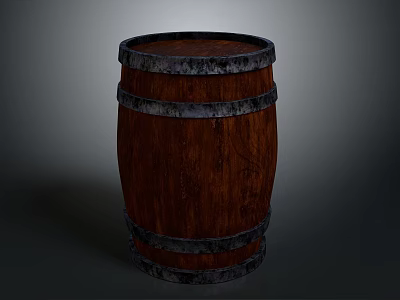 Rustic Wooden Barrel With Metal Hoops And Distressed Wood Texture 3d model