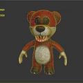 Red Plush Bear Doll With White Belly Black Eyes And Sharp Teeth Design