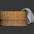 Natural Wooden Basin With Soft White Towel For Bathroom Daily Use
