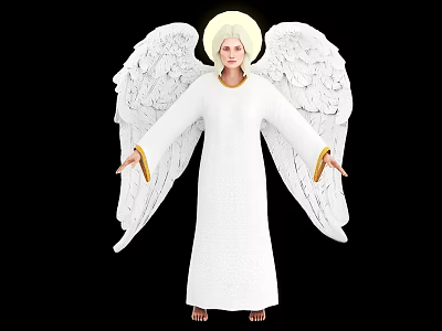 Game Movie Character Angel In White Robe With Golden Halo White Wings And Barefoot 3d model