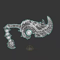 Mystical Axe Weapon With Green Glowing Eye White And Blue Bone Structure