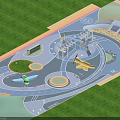 Park Landscape Design With Green Lawns Playground Structures Plane Shaped Elements And Circular Platforms 3d model
