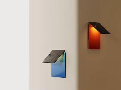 Two Modern Colorful Wall Lamps With Black Tops Mounted on Light Beige Wall 3d model