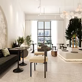 Modern Bubble Tea Shop Interior With Cozy Seating Bar Counter Plants And Hanging Lights