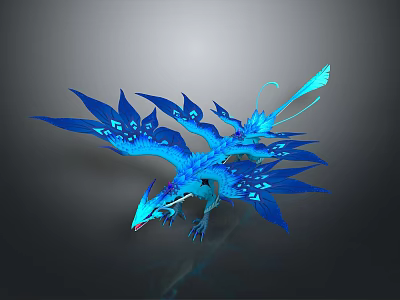Game Movie Character Blue Mythical Creature With Ornate Wings Glowing Details Dynamic Pose 3d model