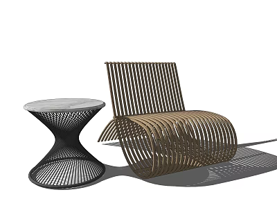 Modern Leisure Chair With Slatted Design And Matching Black Side Table 3d model