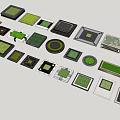 Various Tree Pits Designs with Square Round Shapes and Grass Covered Surfaces 3d model