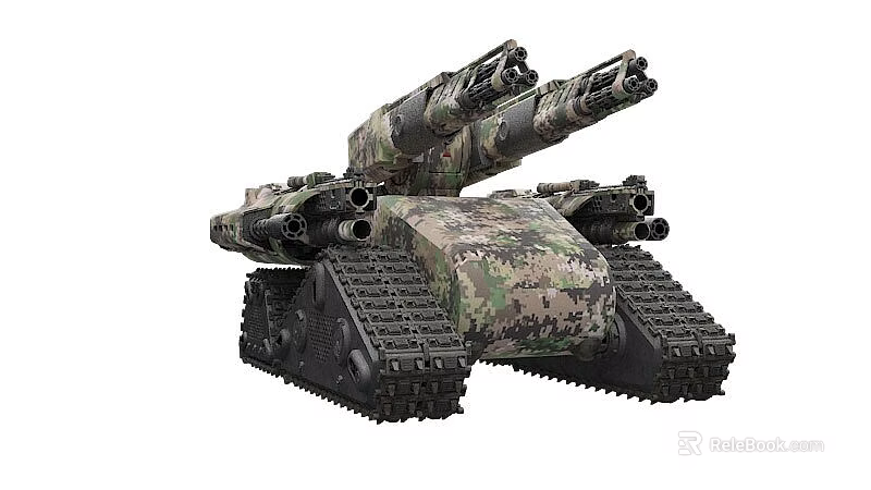 Military Tank with Dual Cannons Camouflage Pattern Heavy Duty Tracks and Multi Turret Design 3d model 