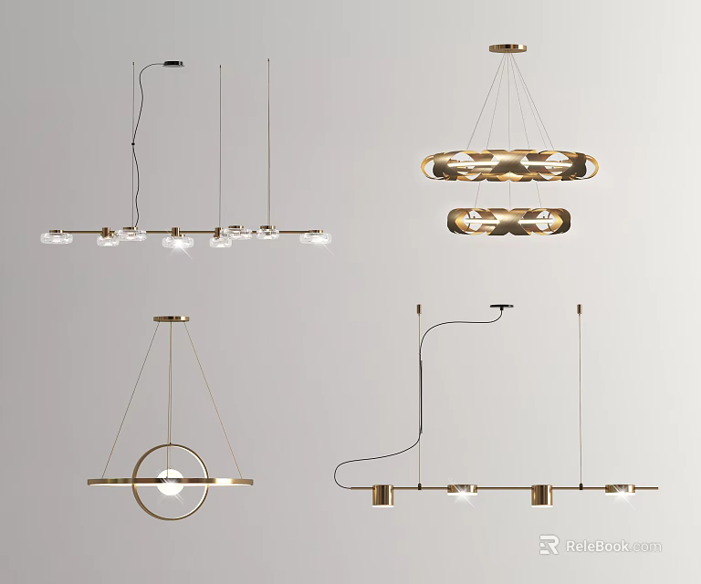 Modern Chandeliers With Various Designs Including Linear Circular And Multi Bulb Styles 3d model