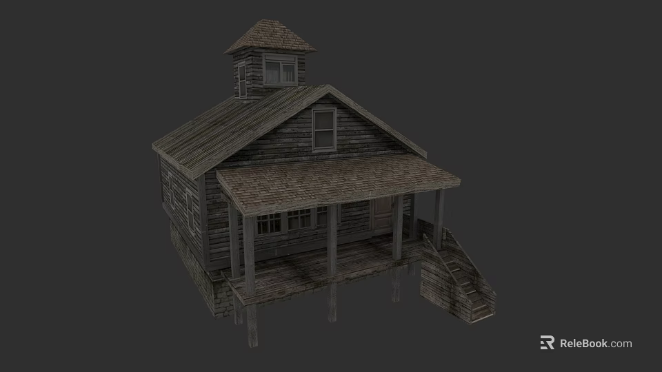 Classic Wooden Detached House With Gabled Roof Attic Porch And Staircase 3d model 