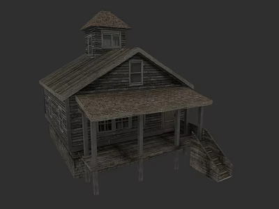Classic Wooden Detached House With Gabled Roof Attic Porch And Staircase 3d model