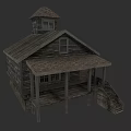 Classic Wooden Detached House With Gabled Roof Attic Porch And Staircase