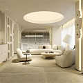Elegant Modern Living Room Interior With White Sofa Round Coffee Table Armchairs And Ceiling Light