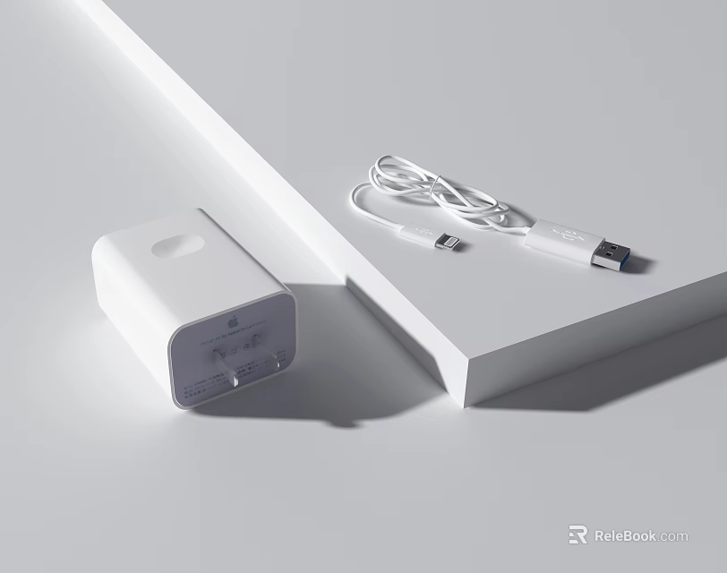 White Fast Charging Phone Charger With USB Data Cable For Mobile Devices 3d model