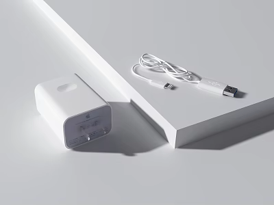 White Fast Charging Phone Charger With USB Data Cable For Mobile Devices 3d model
