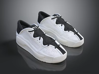 White And Black Casual Sneakers With Lace Up Design And White Sole 3d model