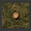 3D Natural Landscape Model Featuring Circular Crater And Green Mountain Terrain