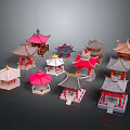 Traditional Chinese Pavilion Models With Various Colored Roofs And Architectural Details