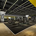 Red Gym Fitness Studio With Spacious Interior Wooden Flooring Yoga Mats And Mirror Walls