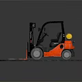 Orange Forklift With Black Cab And Red Forks On Circular Gray Ground