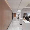 Modern Public Office Area With White Wall Triangle Patterns And Company Logo