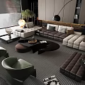 Modern Living Room Interior With Sectional Sofa Green Chairs Coffee Table And Floor Lamp
