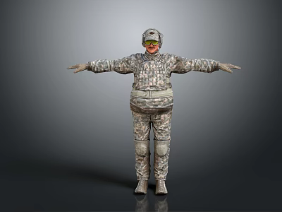 Game Movie Character Wearing Camouflage Uniform With Helmet And Goggles Arms Outstretched 3d model