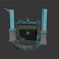 Ancient Stone Fireplace Architecture With Ornate Pillars And Decorative Pots 3d model