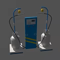 Industrial Equipment Featuring Two White Tanks Blue Control Panel With Digital Display And Yellow Hooks