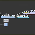 Detailed 3D Model Layout of Complex System with Colored Modules and Pipelines