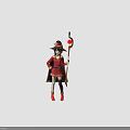 3D Mage Character With Red Outfit Black Hat And Staff Display Three Angles View