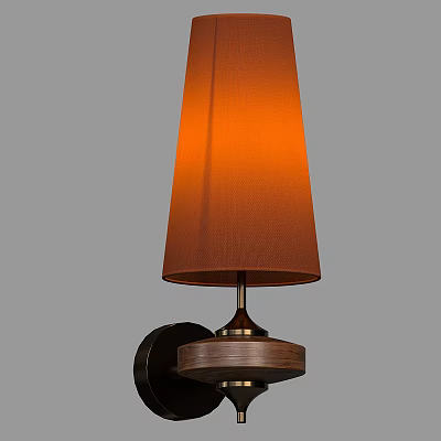 Stylish Modern Wall Lamp With Orange Fabric Lampshade And Wooden Base Design 3d model