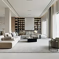 Duplex Living Room Interior Design With White Sofa Large TV Metal Strip Partition And Staircase