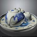 Blue And White Porcelain Tea Set With Teapot Teacup Tray Traditional Pattern