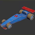 Handmade Blue Toy Car With Red Spoiler Decorative Logo And Wheels