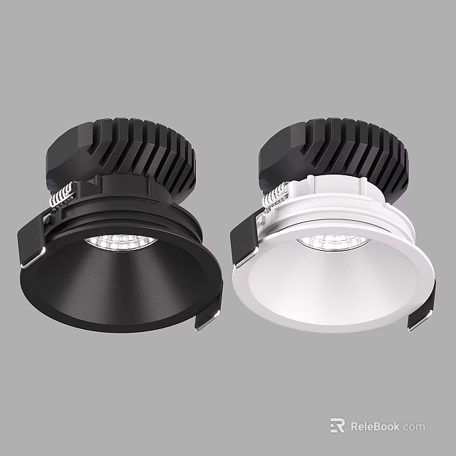 Modern Black And White Recessed LED Downlights With Heat Dissipation Structure 3d model 