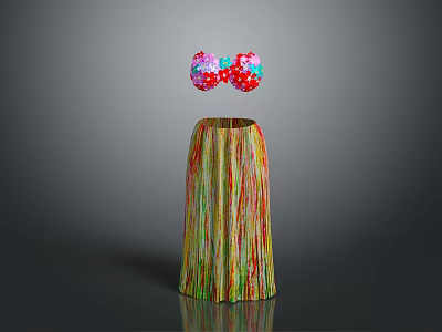 Fashionable Colorful Fringed Skirt With Pink Red Sequined Bow Decorative Design 3d model
