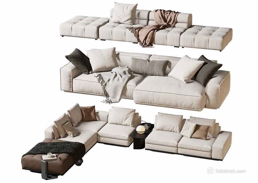 Modern Double Sofa Various Designs With Soft Cushions And Warm Blankets In Different Layouts 3d model 