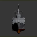 Military Warship With Green Deck And Radar Domes 3d model