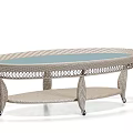 Oval Two Tier Coffee Table With Glass Top Rattan Frame And Metal Legs