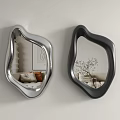 Irregular Shaped Wall Mirrors With Silver And Black Frames Reflecting Living Room Decor 3d model