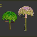 Two 3D Rendered Decorative Plants With Green Lush Leaves And Yellow Textured Trunks