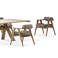Modern Wooden Dining Table Set With Leather Seats And Four Matching Chairs